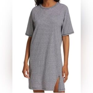 Rag & Bone Women’s Striped Tee Shirt Dress Small Black White Organic Cotton Slit